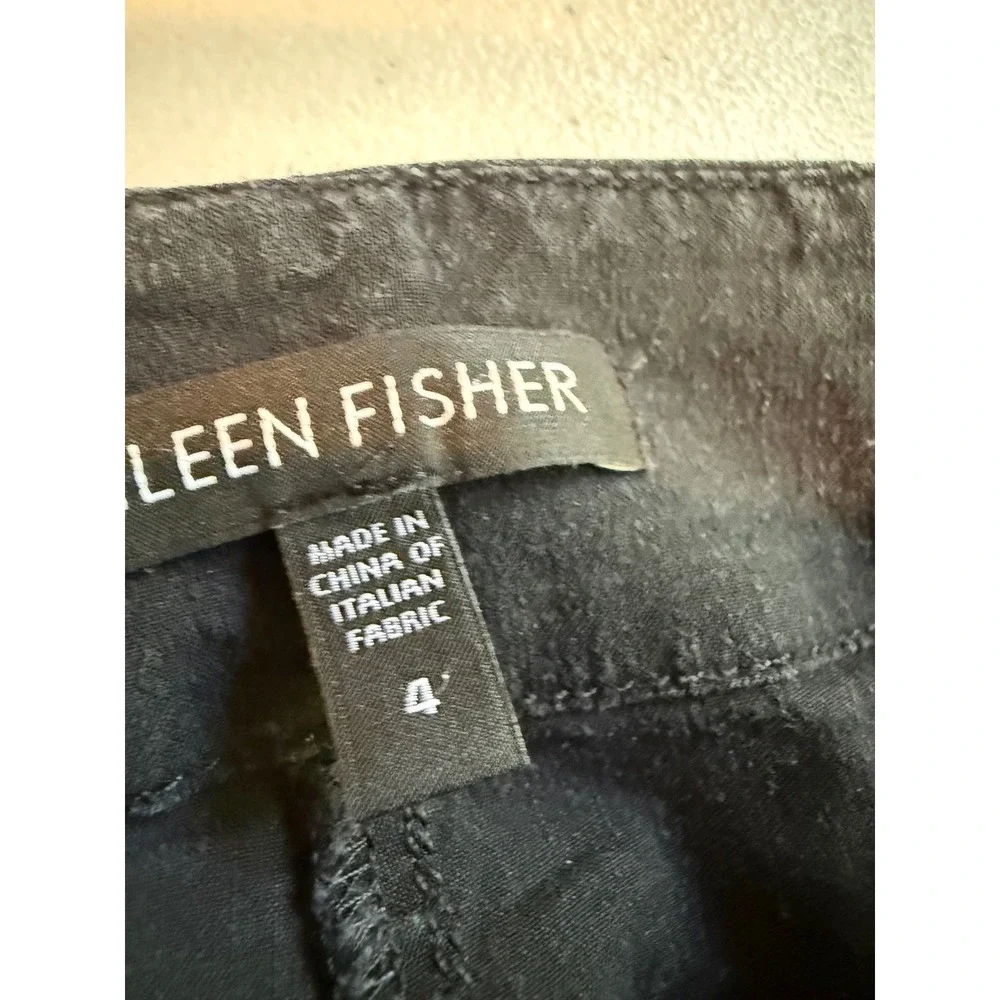 Eileen Fisher Linen Blend Cropped Utility Pants Womens 4 Black Draw Straight - Picture 4 of 11